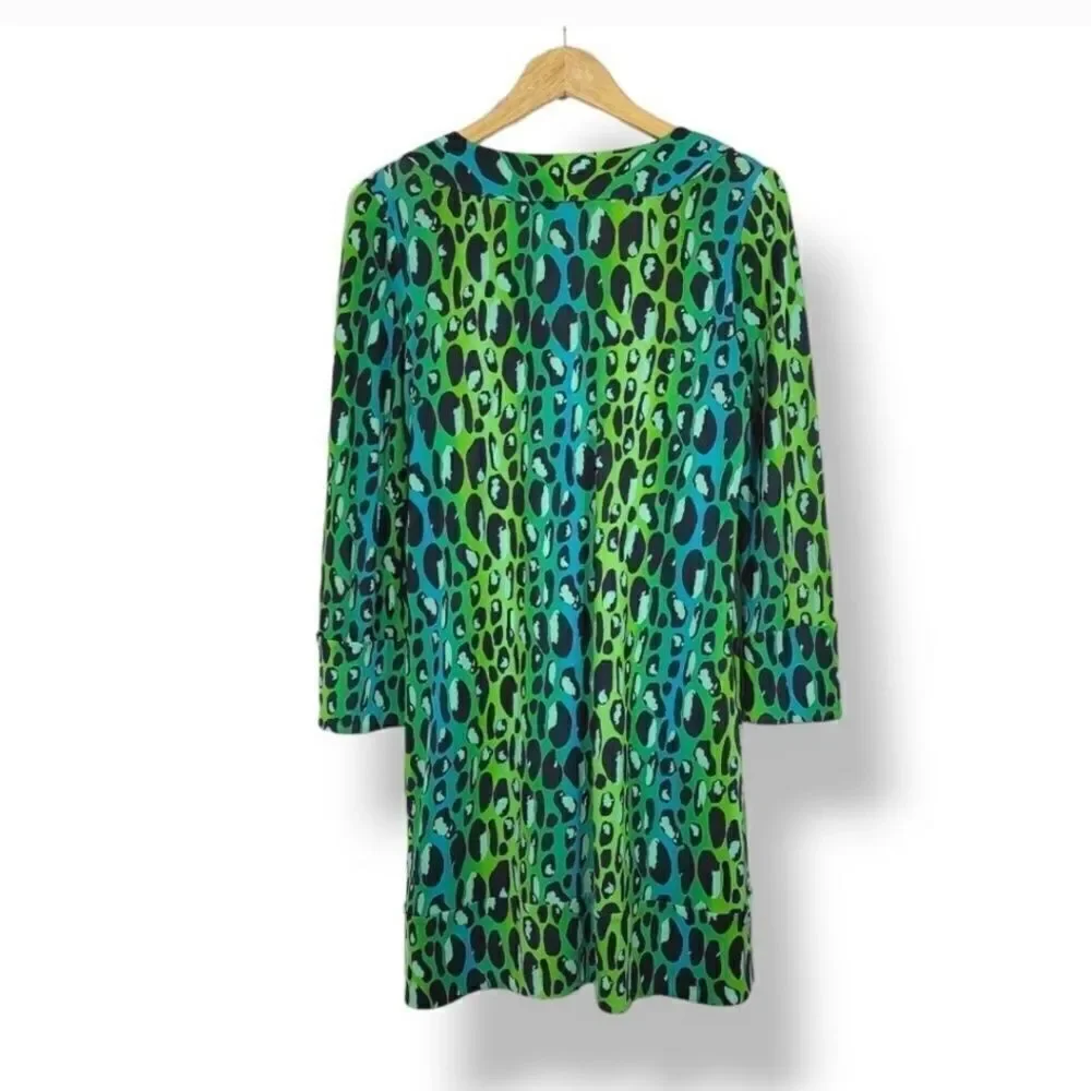 Vintage Y2K Diane Von Furstenberg 100% Silk Gaby Green Leopard Dress Size 6 - Picture 6 of 13